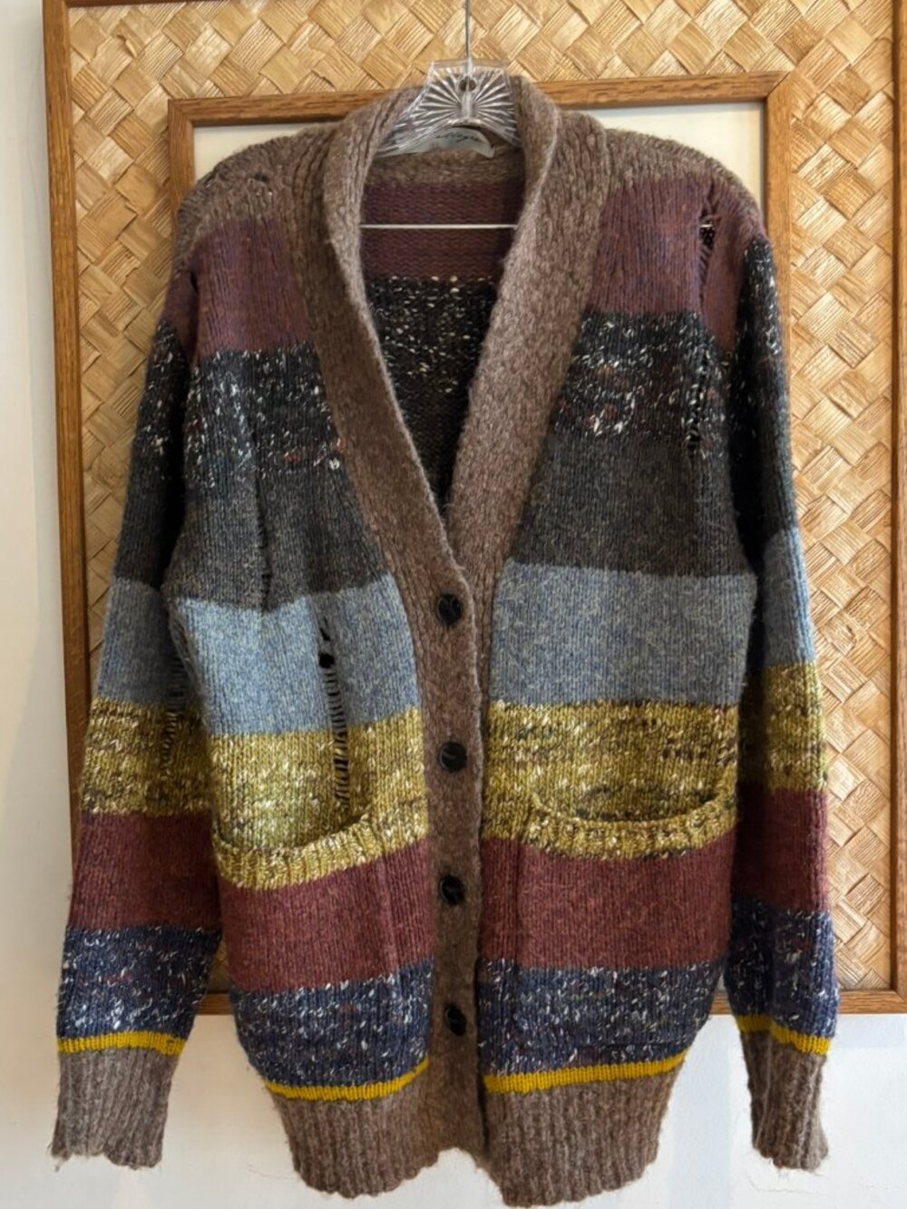 RAQUEL ALLEGRA SOFT ALPACA WOOL CASHMERE STRIPED BOHO CARDIGAN SWEATER sz 2 / M